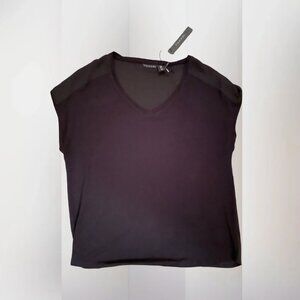 NWT | Tahari | Black Mixed Media V-Neck Top | Size Medium